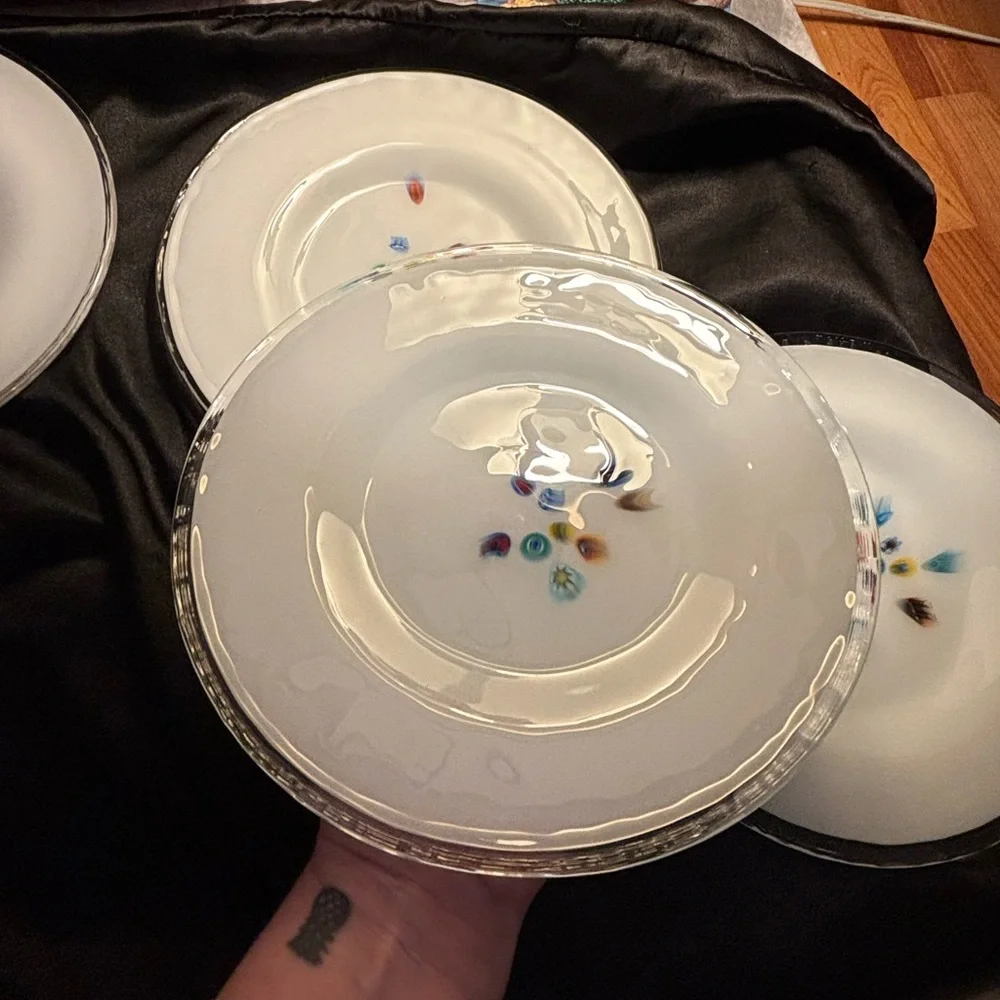 Set of Murano Italian millefiori Crate&Barrel fused glass plates 8” set of four